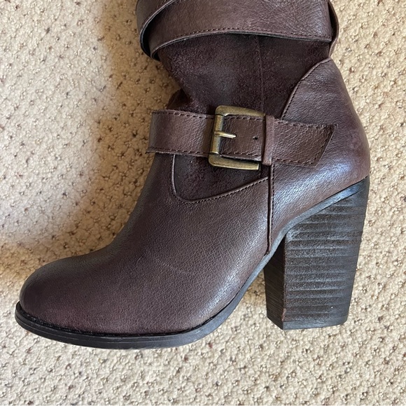 Steve Madden Strappy Moto Riding Boots Heeled Rudsag Brown Leather Rugged Boho - Picture 5 of 16